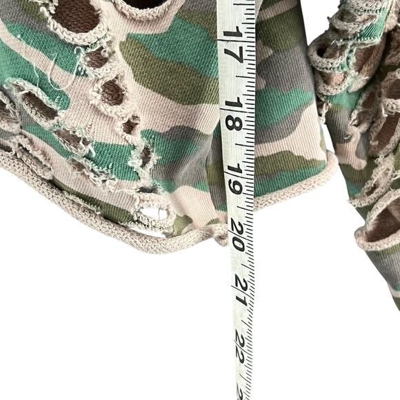 NSF Hoodie Womens M Green Camo Distressed Holes Cropped Sweatshirt USA Grunge - Picture 8 of 14
